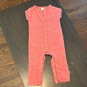 Coral Button-Up Baby Romper